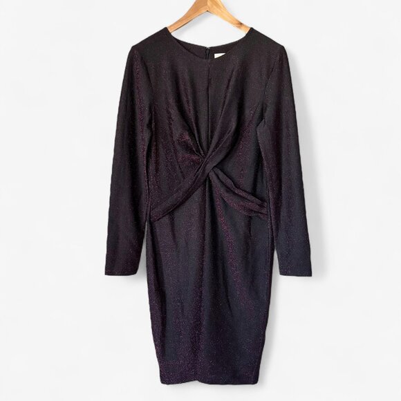 Michael Kors Metallic Twist Front Sheath Midi Dress Size Large Holiday Party - Picture 3 of 17